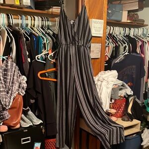 J for Justify Black and White Vertical Striped Jumpsuit